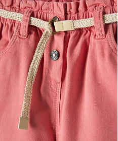pantalon bebe fille en toile avec ceinture tressee roseC049401_2