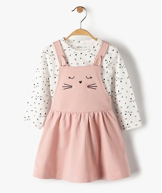 GEMO Ensemble bébé fille 2 pièces : robe + tee-shirt motif chat Rose