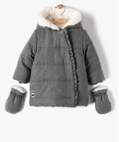 GEMO Parka bébé fille doublée à moufles et fermeture asymétrique Gris