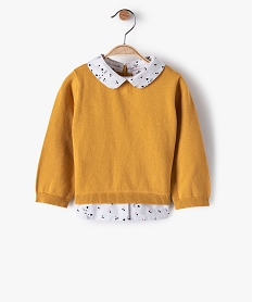 GEMO Pull bébé fille effet 2 en 1 avec col et bas chemise Jaune