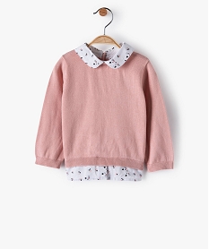 GEMO Pull bébé fille effet 2 en 1 avec col et bas chemise Rose