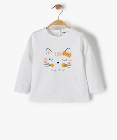 tee-shirt bebe fille avec motif chat blancC059201_1