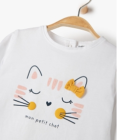 tee-shirt bebe fille avec motif chat blancC059201_2