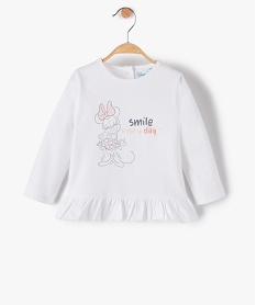 GEMO Tee-shirt bébé fille à manches longues et volants - Disney Blanc