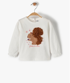 GEMO Tee-shirt bébé fille à manches longues avec motif en relief Blanc