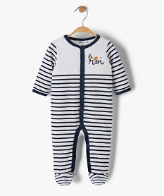 GEMO Pyjama bébé garçon en velours à rayures sur l’avant Blanc