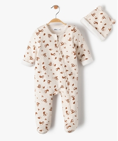 GEMO Ensemble bébé 2 pièces : pyjama + bonnet imprimé castor Beige