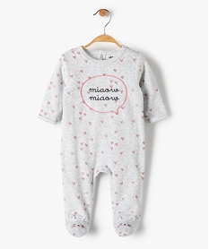 GEMO Pyjama bébé fille en velours avec motifs cœurs Gris
