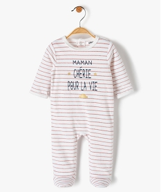 GEMO Pyjama bébé fille en velours à rayures pailletées et message Blanc