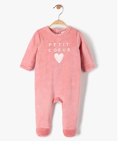 GEMO Pyjama bébé fille en velours avec inscription sur le buste Rose