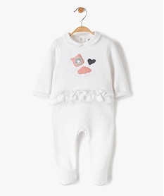 GEMO Pyjama bébé fille en velours avec décor ourson Blanc