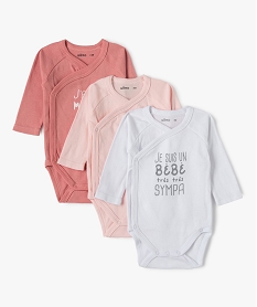 GEMO Body bébé manches longues fermeture croisée (lot de 3) Rose