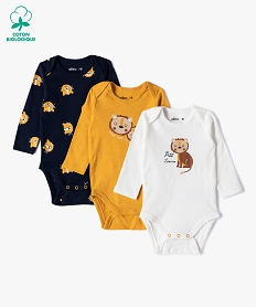 GEMO Body bébé garçon manches longues motifs lionceaux (lot de 3) Multicolore