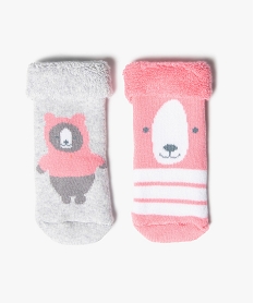 GEMO Chaussettes bébé en maille bouclette motif ours (lot de 2) Rose