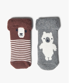 GEMO Chaussettes bébé en maille bouclette ours (lot de 2) Gris