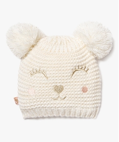 GEMO Bonnet avec broderie pailletée et oreilles pompons bébé fille blanc chine