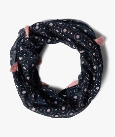 foulard fille forme snood a motifs fleuris et pompons bleuC079801_1