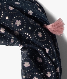 foulard fille forme snood a motifs fleuris et pompons bleuC079801_2