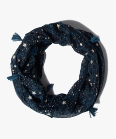 GEMO Foulard fille forme snood avec étoiles pailletées et pompons Bleu