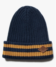 GEMO Bonnet garçon à côtes et revers rayé Jaune