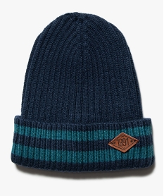 GEMO Bonnet garçon à côtes et revers rayé Bleu