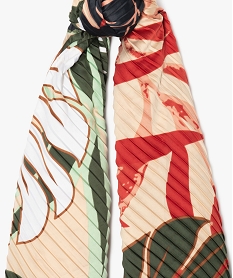 foulard femme gaufre avec motif exotique multicoloreC083901_2