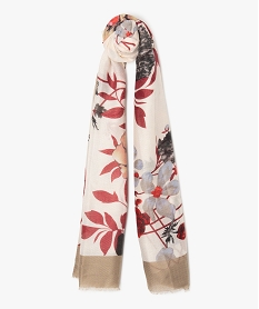 foulard femme a grosses fleurs et petites franges beigeC084201_1