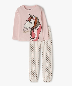 pyjama fille velours motif licorne brillant et pois roseC088501_1