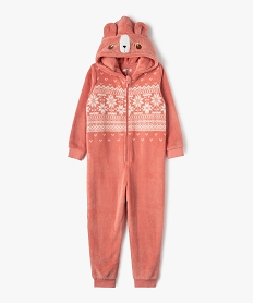GEMO Combinaison pyjama enfant zippée à capuche Lama Rose