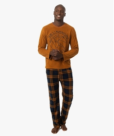 GEMO Pyjama homme en maille polaire avec pantalon à carreaux Jaune