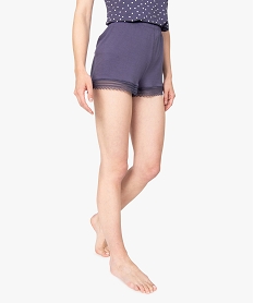 GEMO Short de pyjama en maille fluide avec bas en dentelle femme Bleu