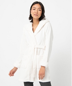 robe de chambre femme courte a capuche en maille peluche blanc pyjamas ensembles vestesC103501_1