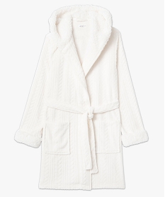 robe de chambre femme courte a capuche en maille peluche blanc pyjamas ensembles vestesC103501_4