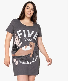 GEMO Chemise de nuit à manches courtes avec motifs femme grande taille Gris