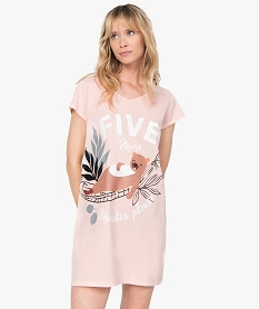 chemise de nuit imprimee a manches courtes femme rose nuisettes chemises de nuitC103901_1