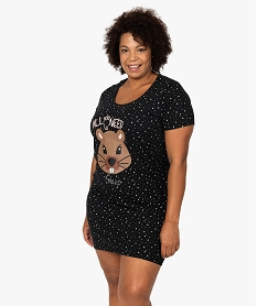 chemise de nuit a manches courtes avec motifs femme grande taille noir nuisettes chemises de nuitC104401_1