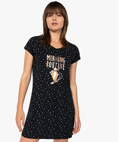 chemise de nuit imprimee a manches courtes femme noirC104501_1
