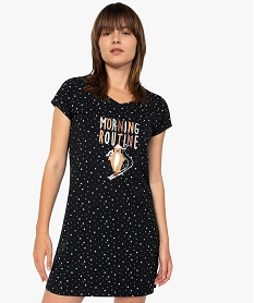 GEMO Chemise de nuit imprimée à manches courtes femme Noir