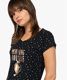 chemise de nuit imprimee a manches courtes femme noirC104501_2
