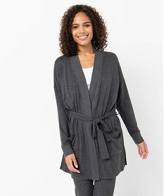 GEMO Veste dintérieur femme en maille duveteuse avec ceinture à nouer gris standard