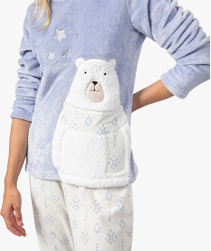 pyjama femme chaud et douillet imprime animal polaire bleuC105401_2