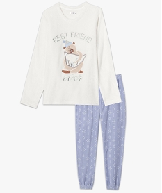 pyjama femme chaud et douillet imprime animal polaire blancC105501_4