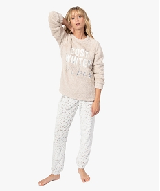 GEMO Pyjama femme en maille peluche douillette gris standard