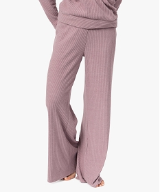 bas de pyjama femme large en maille cotelee extra douce violetC106701_1