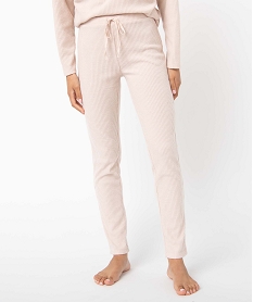 GEMO Pantalon de pyjama femme en maille côtelée Beige