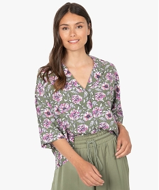 GEMO Haut de pyjama femme forme chemise à motifs fleuris Imprimé