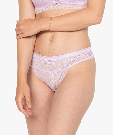 GEMO Tanga femme en dentelle avec ceinture satin Rose