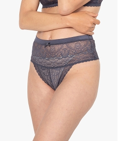 GEMO Tanga femme taille haute en dentelle et ceinture satinée Gris