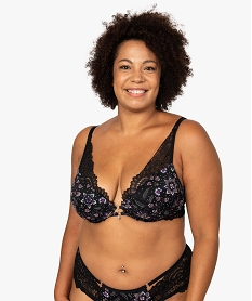 soutien-gorge grande taille a fleurs et dentelle noirC117401_1