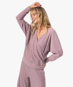 haut de pyjama femme cache-cœur en maille cotelee extra douce violetC118001_1